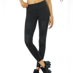 Alo Yoga Womens Black Size Small Moto Layered Mesh Matte Stretch Leggings